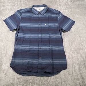 Quiksilver Shirt Mens Striped Blue Size Large‎ Short Sleeve Button-Up Casual
